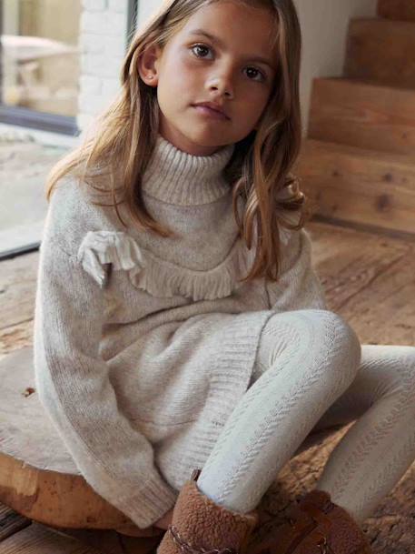 Knitted Dress Embellished with Fringes for Girls marl beige - vertbaudet enfant 