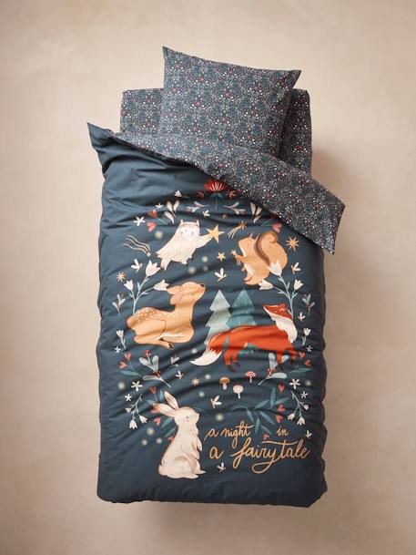 Parure housse de couette enfant et taie d'oreiller BROCÉLIANDE, avec coton recyclé vert imprimé - vertbaudet enfant 