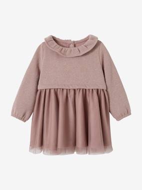 Baby-Dresses & Skirts-2-in-1 Occasion Dress in Iridescent Fleece & Tulle for Baby Girls