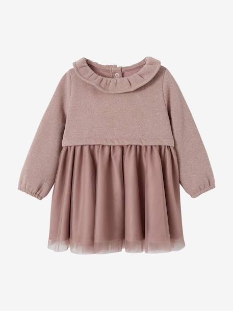 2-in-1 Occasion Dress in Iridescent Fleece & Tulle for Baby Girls lilac - vertbaudet enfant 