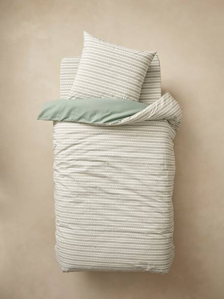 Parure housse de couette enfant et taie d'oreiller avec coton recyclé NOMAD vert imprimé - vertbaudet enfant 