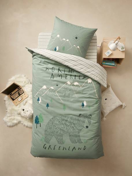 Children's Duvet Cover + Pillowcase Set, Nomad printed green - vertbaudet enfant 