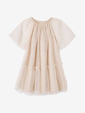-Occasion Wear Dress with Glittery Tulle & Butterfly Sleeves for Girls