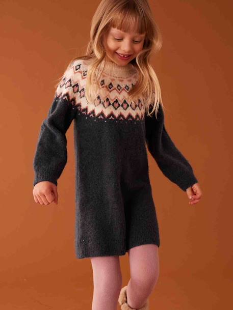 Jacquard Knit Dress for Girls night blue - vertbaudet enfant 