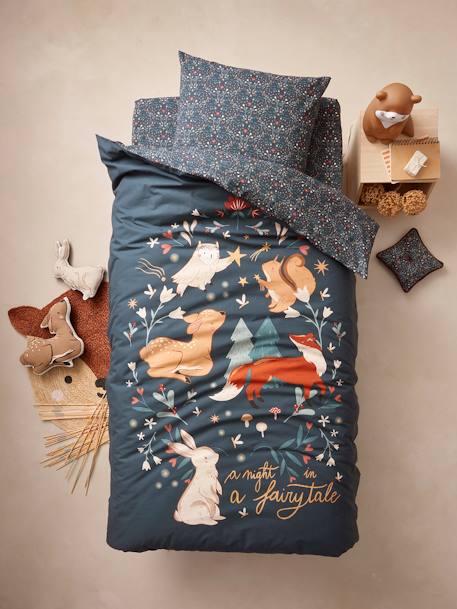 Parure housse de couette enfant et taie d'oreiller BROCÉLIANDE, avec coton recyclé vert imprimé - vertbaudet enfant 