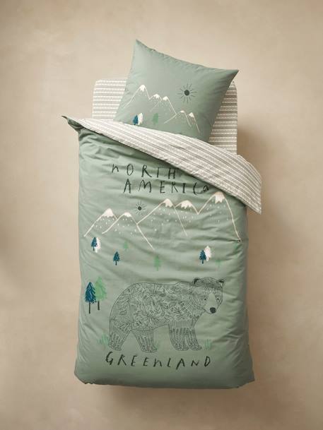 Children's Duvet Cover + Pillowcase Set, Nomad printed green - vertbaudet enfant 