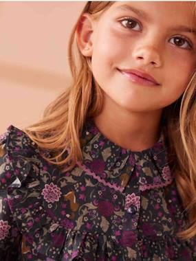 -Ruffled Blouse with Enchanted Forest Motifs, for Girls