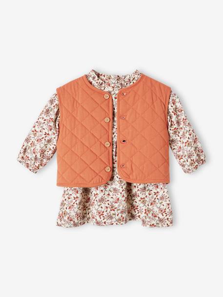 3-Piece Combo: Padded Waistcoat, Velour Dress & Headband for Babies rust - vertbaudet enfant 