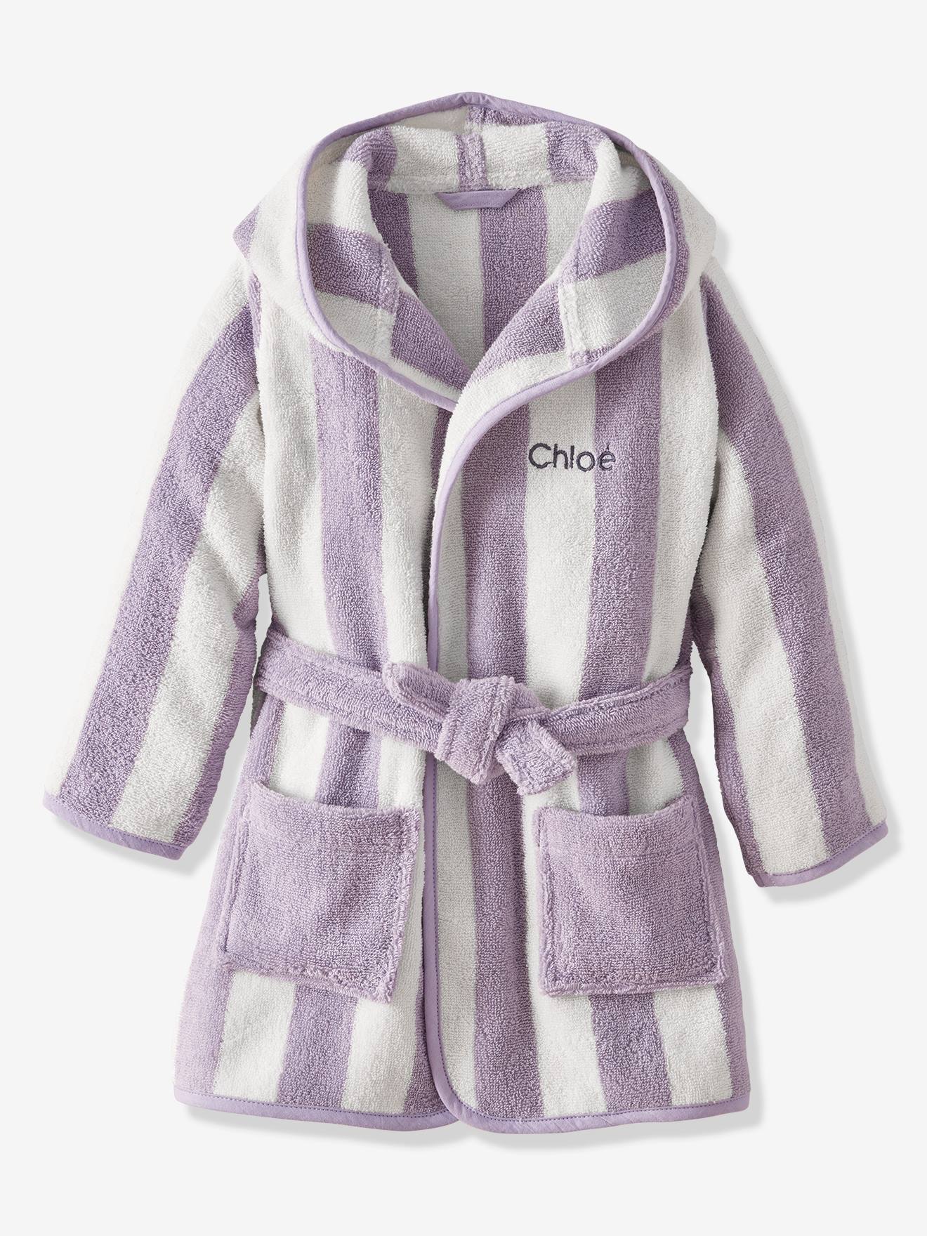 Peignoir De Bain Enfant à Manches Courtes – Capuche, Fermeture éclair, Poches, Couleur Violette, 10-11 Ans - 14