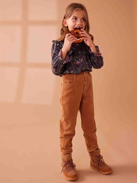 MorphologiK Mom Fit Corduroy Trousers for Girls, NARROW Hip camel - vertbaudet enfant 