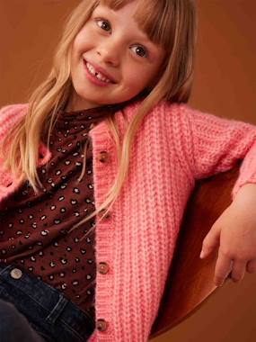 Girls-Cardigans, Jumpers & Sweatshirts-Loose-Fitting Soft Knit Cardigan for Girls