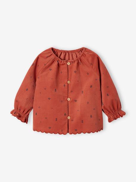 Blouse in Fine Wale Corduroy with Geometric Print for Babies tomato red - vertbaudet enfant 
