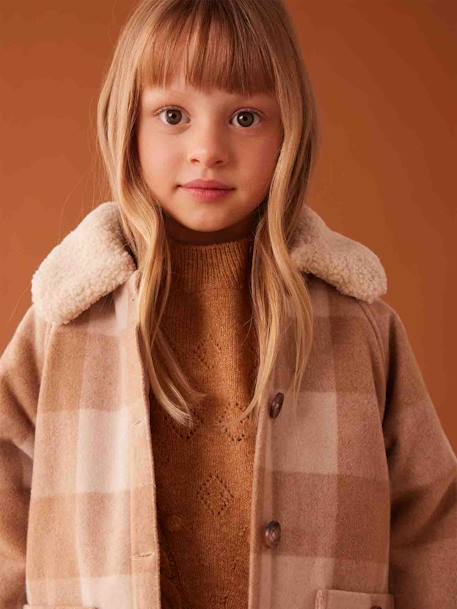 Manteau style surchemise en lainage à carreaux fille carreaux marron+carreaux rose - vertbaudet enfant 