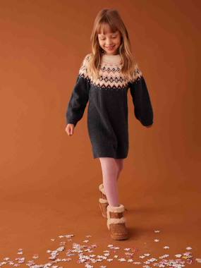 -Jacquard Knit Dress for Girls