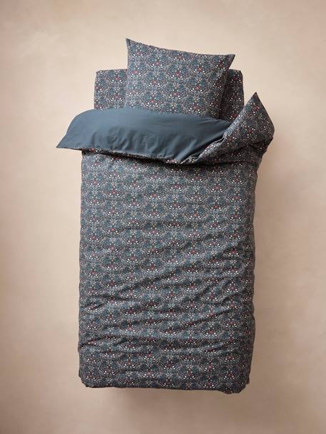 Duvet Cover & Pillowcase Set for Children in Recycled Cotton, Brocéliande printed green - vertbaudet enfant 