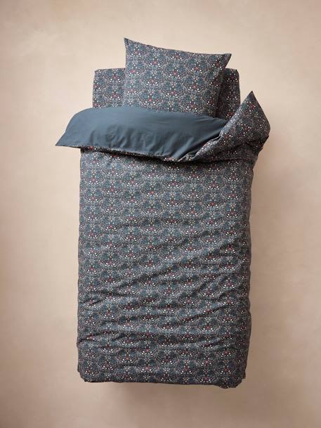 Parure housse de couette enfant et taie d'oreiller BROCÉLIANDE, avec coton recyclé vert imprimé - vertbaudet enfant 