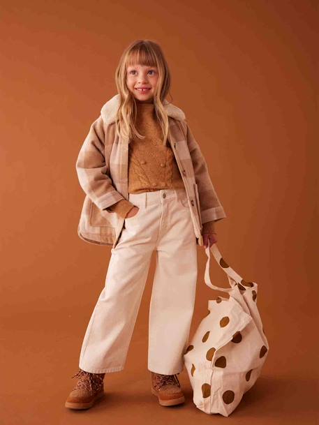 Pantalon fille large écru+rose bonbon - vertbaudet enfant 