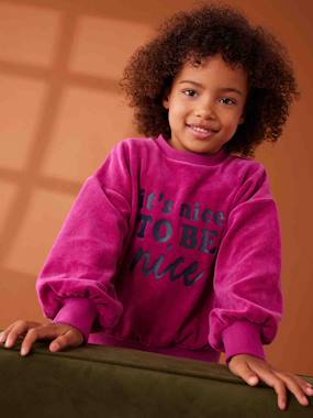Girls-Cardigans, Jumpers & Sweatshirts-Velour Sweatshirt for Girls