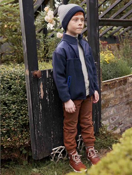 Pull-On Jogger-type Trousers, Polar Fleece Lining, for Boys BEIGE MEDIUM SOLID WITH DECOR+BLUE DARK SOLID WITH DESIGN - vertbaudet enfant 
