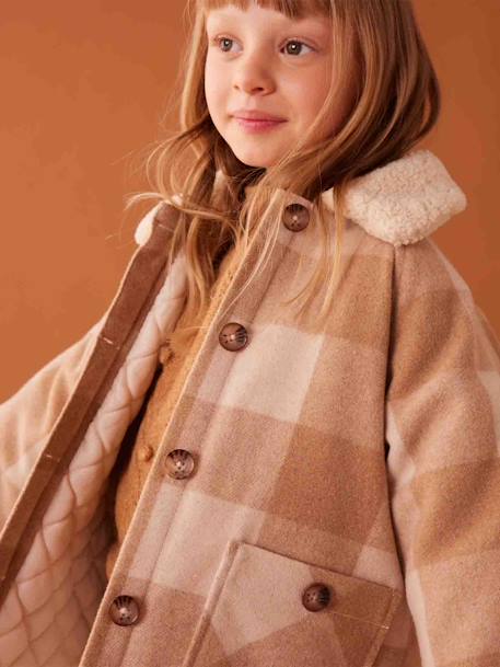 Manteau style surchemise en lainage à carreaux fille carreaux marron+carreaux rose - vertbaudet enfant 