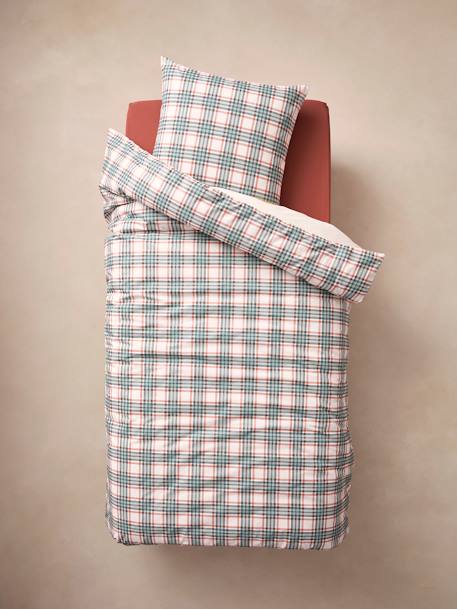 Parure housse de couette + taie d'oreiller avec coton recyclé DRAGON blanc imprimé - vertbaudet enfant 