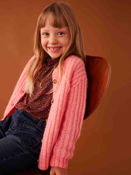 Loose-Fitting Soft Knit Cardigan for Girls lilac+sweet pink - vertbaudet enfant 