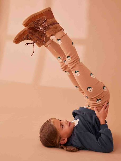 High Top Leather & Plush Trainer Boots  for Girls brown - vertbaudet enfant 