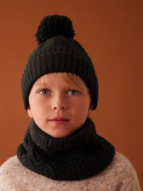 Cable-Knit Beanie + Snood + Mittens/Fingerless Mitts for Boys  - vertbaudet enfant