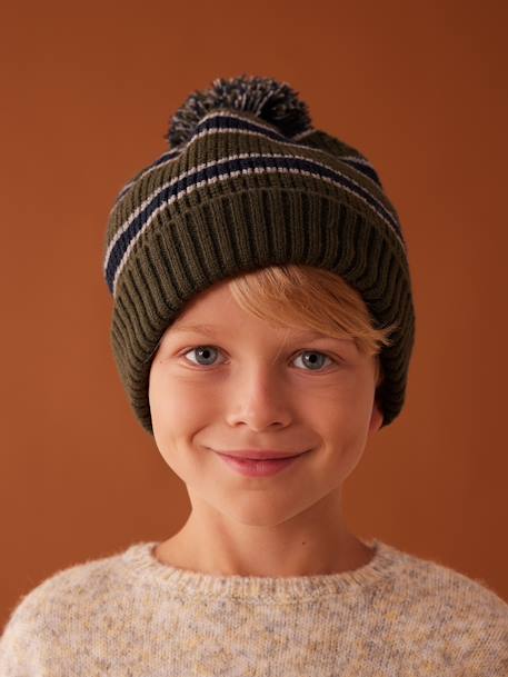 Ensemble bonnet + snood + gants ou moufles en maille côtes perlées garçon kaki - vertbaudet enfant 