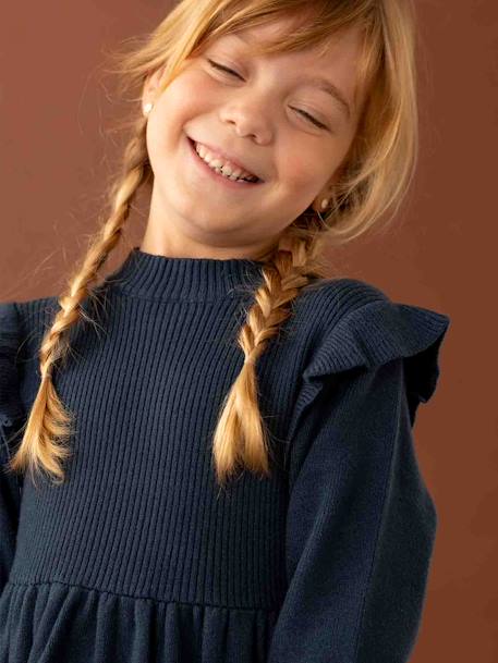 Robe à volants en tricot fille bleu nuit+bois de rose - vertbaudet enfant 