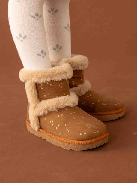 Water-Repellent Furry Boots with Zip for Girls brown+golden beige+grey - vertbaudet enfant 