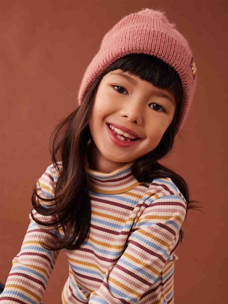 Polo Neck Top in Rib Knit for Girls multicoloured+rosy - vertbaudet enfant 