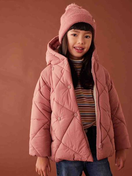 Padded Coat with Hood & Sherpa Lining for Girls blush - vertbaudet enfant 