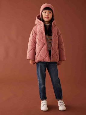 -Padded Coat with Hood & Sherpa Lining for Girls