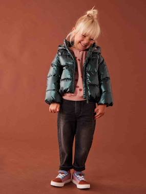 Padded Jacket with Pearl-Effect Hood & Polar Fleece Lining, for Girls  - vertbaudet enfant