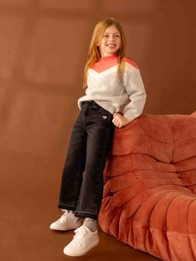 Wide-Leg Jeans, Frayed Hems, for Girls  - vertbaudet enfant