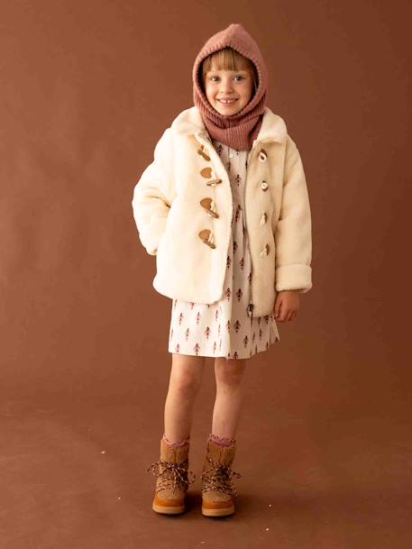 Manteau douillet en sherpa fille fermeture par brandebourgs écru - vertbaudet enfant 