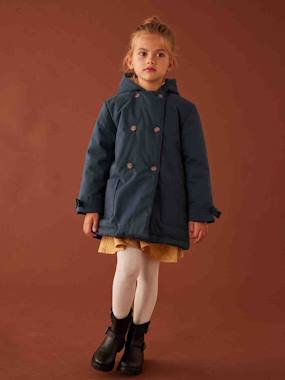 -Hooded Parka in Chic Peachskin Effect Fabric for Girls