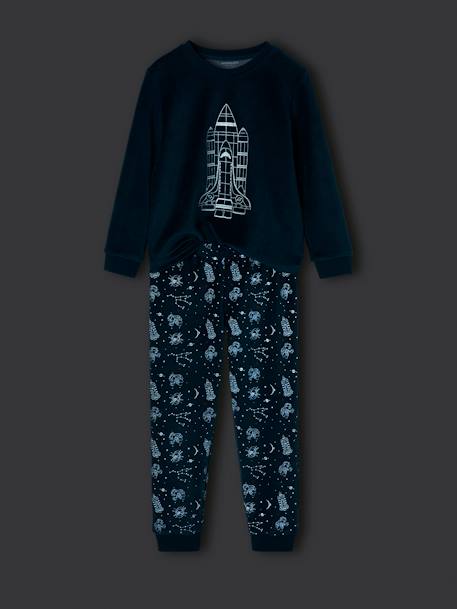 Velour Pyjamas with Glow-In-The-Dark Rocket for Boys peacock blue - vertbaudet enfant 