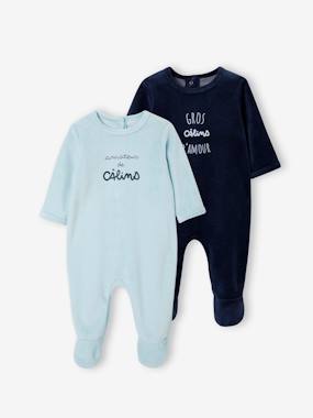 Pack of 2 Velour Sleepsuits for Babies, BASICS  - vertbaudet enfant