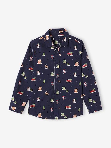Christmas Special Printed Shirt for Boys navy blue - vertbaudet enfant 