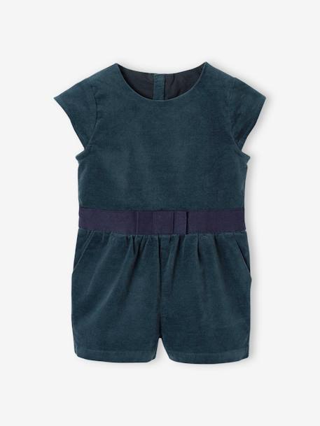 Velvet Playsuit for Babies emerald green - vertbaudet enfant 