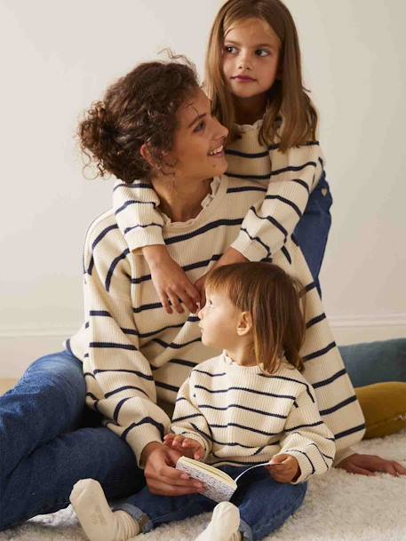 Striped Dual Fabric Jumper, Capsule Collection Mum-Daughter-Baby ecru - vertbaudet enfant 