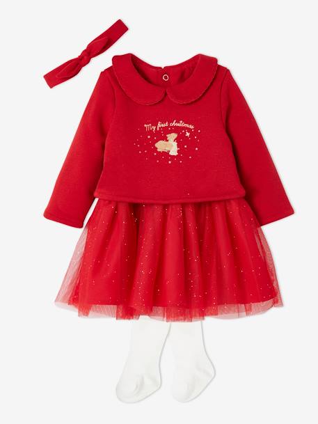 Ensemble Noël bébé : robe, bandeau et collants rouge - vertbaudet enfant 