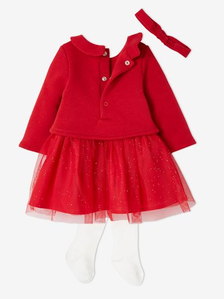 Christmas Combo: Dress, Headband & Tights for Babies red - vertbaudet enfant 