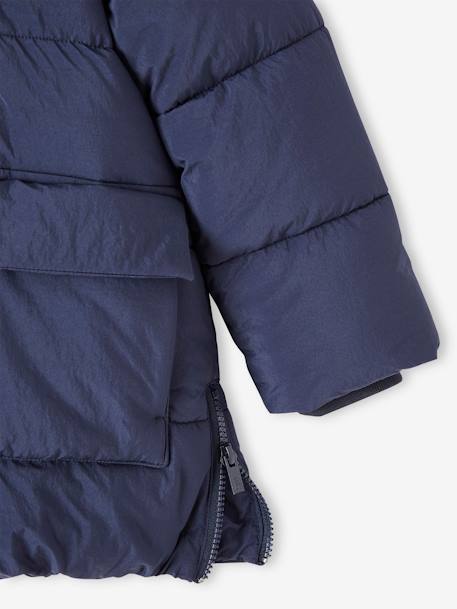 Padded Coat with Hood & Sherpa Lining for Boys navy blue - vertbaudet enfant 