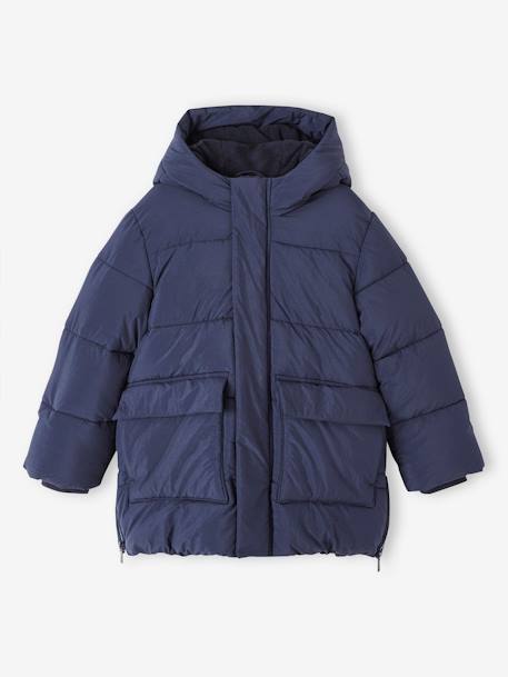 Padded Coat with Hood & Sherpa Lining for Boys navy blue - vertbaudet enfant 