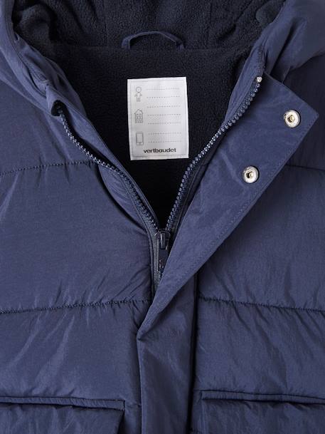 Padded Coat with Hood & Sherpa Lining for Boys navy blue - vertbaudet enfant 