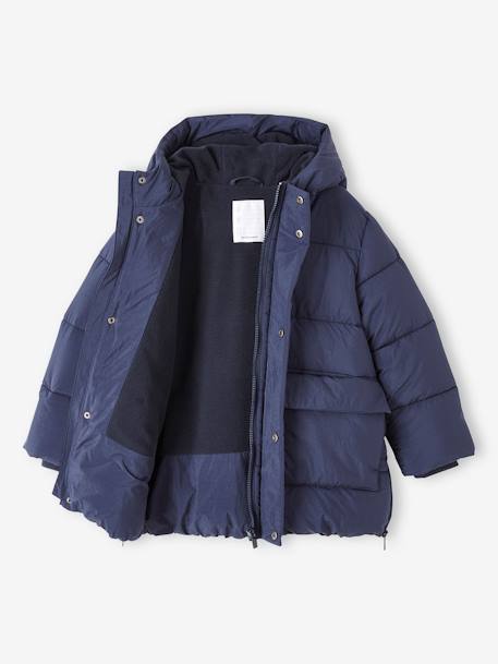 Padded Coat with Hood & Sherpa Lining for Boys navy blue - vertbaudet enfant 