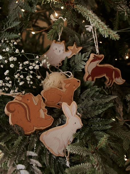 Set of 6 Flat Christmas Baubles in Wood, Brocéliande caramel - vertbaudet enfant 
